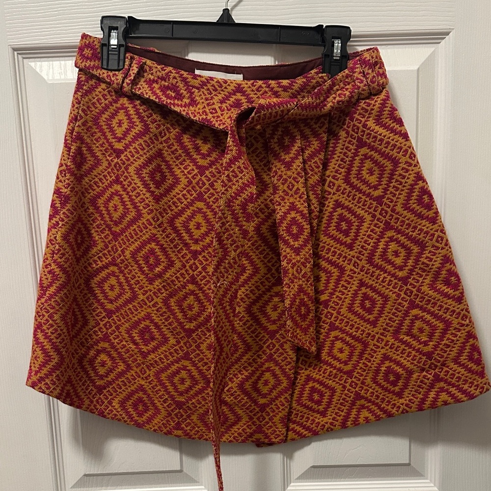 Anthropologie Red and Yellow Mini Skirt